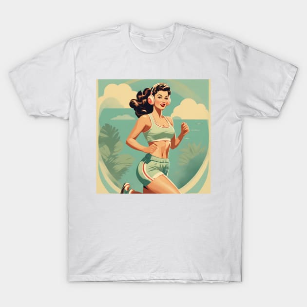 Jogging Beauty Vintage Fitness Lifestyle Pin Up Pace T-Shirt by di-age7